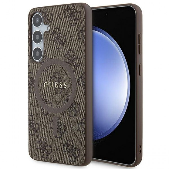 Guess Samsung Galaxy S24+ - 4G Collection Leather Metal Logo MagSafe Θήκη με Επένδυση Συνθετικού Δέρματος και MagSafe - Brown - GUHMS24MG4GFRW