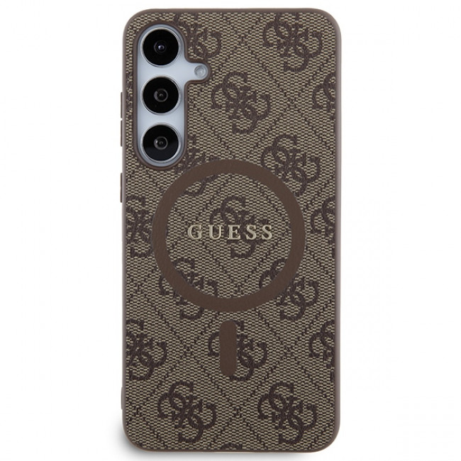 Guess Samsung Galaxy S24+ - 4G Collection Leather Metal Logo MagSafe Θήκη με Επένδυση Συνθετικού Δέρματος και MagSafe - Brown - GUHMS24MG4GFRW