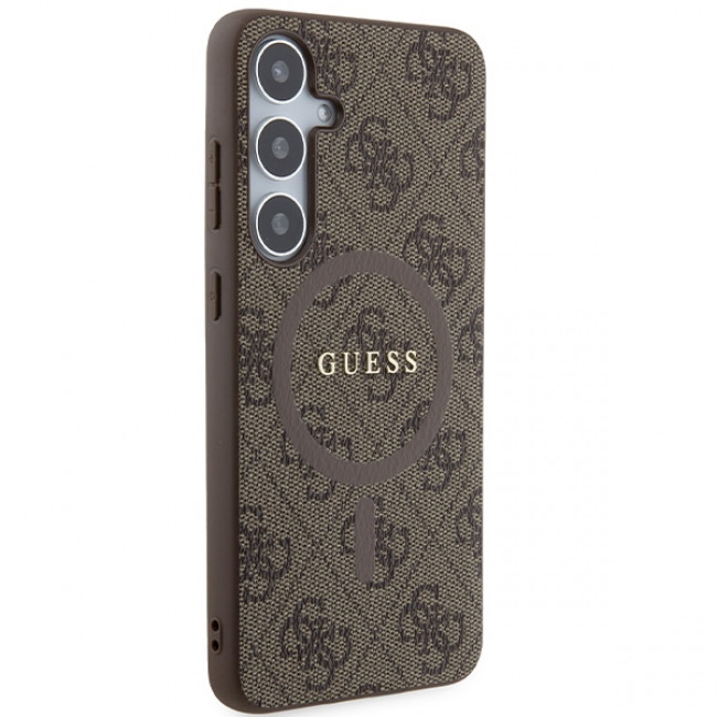 Guess Samsung Galaxy S24+ - 4G Collection Leather Metal Logo MagSafe Θήκη με Επένδυση Συνθετικού Δέρματος και MagSafe - Brown - GUHMS24MG4GFRW