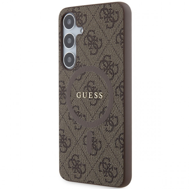 Guess Samsung Galaxy S24+ - 4G Collection Leather Metal Logo MagSafe Θήκη με Επένδυση Συνθετικού Δέρματος και MagSafe - Brown - GUHMS24MG4GFRW