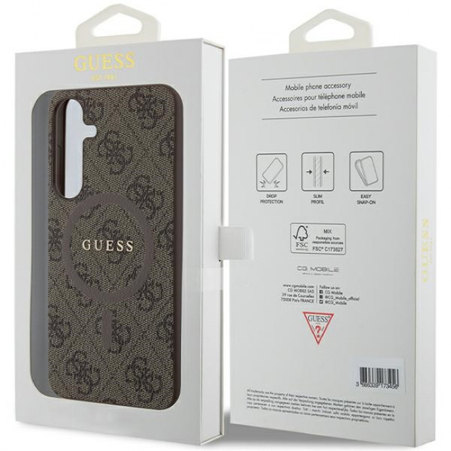 Guess Samsung Galaxy S24+ - 4G Collection Leather Metal Logo MagSafe Θήκη με Επένδυση Συνθετικού Δέρματος και MagSafe - Brown - GUHMS24MG4GFRW