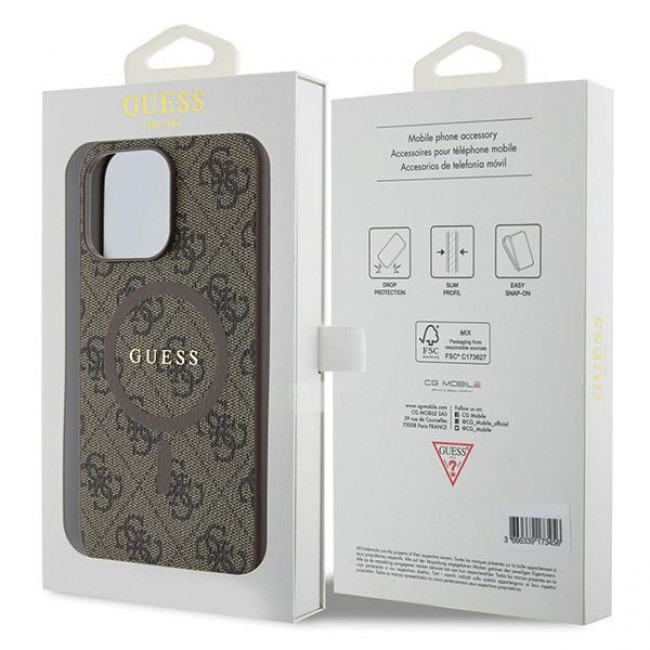 Guess iPhone 15 Pro Max - 4G Collection Leather Metal Logo MagSafe Θήκη με Επένδυση Συνθετικού Δέρματος και MagSafe - Brown - GUHMP15XG4GFRW