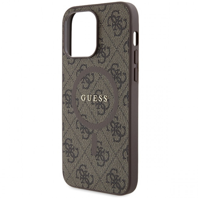 Guess iPhone 15 Pro Max - 4G Collection Leather Metal Logo MagSafe Θήκη με Επένδυση Συνθετικού Δέρματος και MagSafe - Brown - GUHMP15XG4GFRW