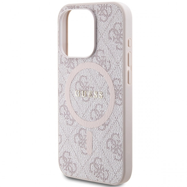 Guess iPhone 15 Pro Max - 4G Collection Leather Metal Logo MagSafe Θήκη με Επένδυση Συνθετικού Δέρματος και MagSafe - Pink - GUHMP15XG4GFRP