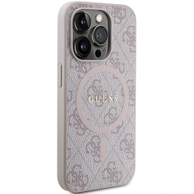 Guess iPhone 15 Pro Max - 4G Collection Leather Metal Logo MagSafe Θήκη με Επένδυση Συνθετικού Δέρματος και MagSafe - Pink - GUHMP15XG4GFRP