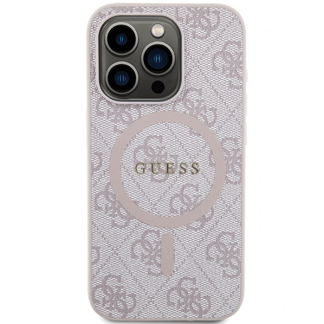 Guess iPhone 15 Pro Max - 4G Collection Leather Metal Logo MagSafe Θήκη με Επένδυση Συνθετικού Δέρματος και MagSafe - Pink - GUHMP15XG4GFRP