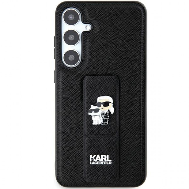 Karl Lagerfeld Samsung Galaxy S24 Ultra - Gripstand Saffiano Karl and Choupette Pin Σκληρή Θήκη με Επένδυση Συνθετικού Δέρματος και Stand - Black - KLHCS24LGSAKCPK