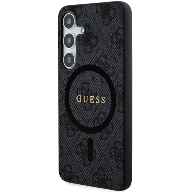 Guess Samsung Galaxy S24 - 4G Collection Leather Metal Logo MagSafe Θήκη με Επένδυση Συνθετικού Δέρματος και MagSafe - Black - GUHMS24SG4GFRK