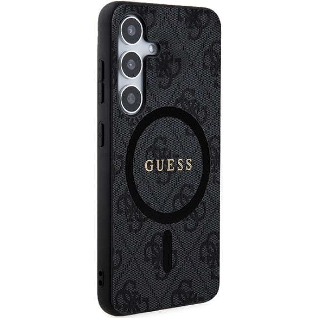 Guess Samsung Galaxy S24+ - 4G Collection Leather Metal Logo MagSafe Θήκη με Επένδυση Συνθετικού Δέρματος και MagSafe - Black - GUHMS24MG4GFRK