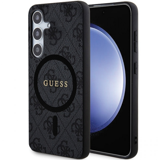 Guess Samsung Galaxy S24+ - 4G Collection Leather Metal Logo MagSafe Θήκη με Επένδυση Συνθετικού Δέρματος και MagSafe - Black - GUHMS24MG4GFRK