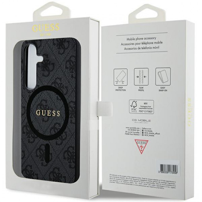 Guess Samsung Galaxy S24+ - 4G Collection Leather Metal Logo MagSafe Θήκη με Επένδυση Συνθετικού Δέρματος και MagSafe - Black - GUHMS24MG4GFRK