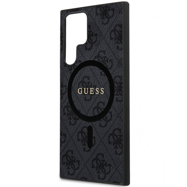 Guess Samsung Galaxy S24 Ultra - 4G Collection Leather Metal Logo MagSafe Θήκη με Επένδυση Συνθετικού Δέρματος και MagSafe - Black - GUHMS24LG4GFRK