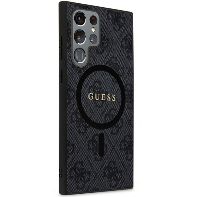 Guess Samsung Galaxy S24 Ultra - 4G Collection Leather Metal Logo MagSafe Θήκη με Επένδυση Συνθετικού Δέρματος και MagSafe - Black - GUHMS24LG4GFRK