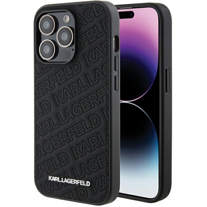 Karl Lagerfeld iPhone 15 Pro Max - Quilted K Pattern Θήκη με Επένδυση Συνθετικού Δέρματος - Black - KLHCP15XPQKPMK