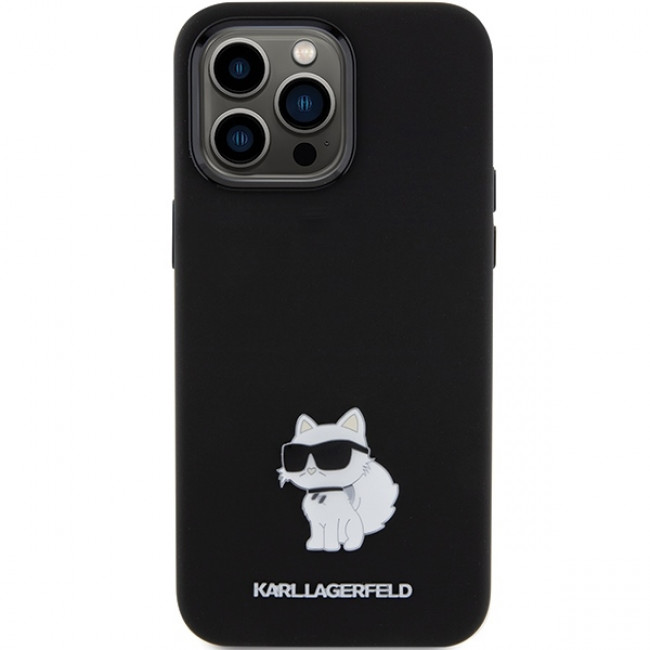 Karl Lagerfeld iPhone 15 Pro - Silicone Choupette Metal Pin Σκληρή Θήκη με Πλαίσιο Σιλικόνης - Black - KLHCP15LSMHCNPK