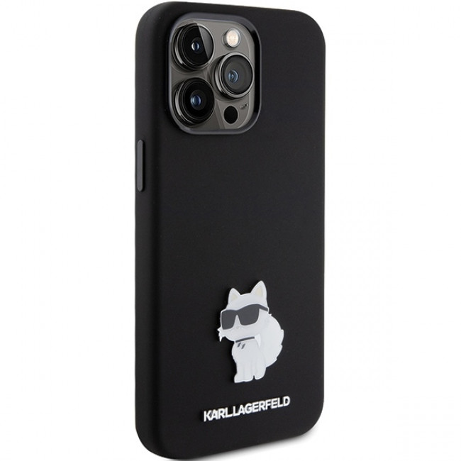 Karl Lagerfeld iPhone 15 Pro - Silicone Choupette Metal Pin Σκληρή Θήκη με Πλαίσιο Σιλικόνης - Black - KLHCP15LSMHCNPK