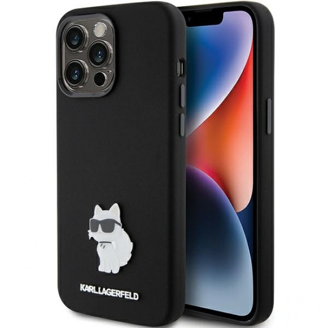 Karl Lagerfeld iPhone 15 Pro - Silicone Choupette Metal Pin Σκληρή Θήκη με Πλαίσιο Σιλικόνης - Black - KLHCP15LSMHCNPK