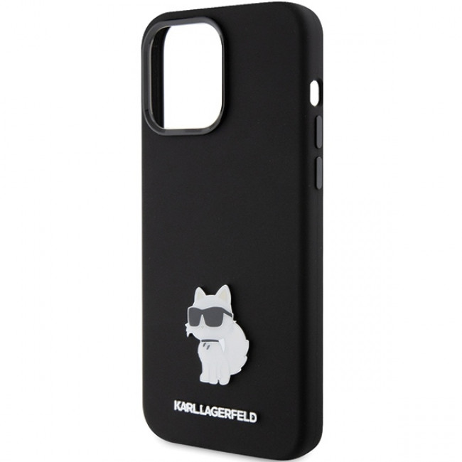 Karl Lagerfeld iPhone 15 Pro - Silicone Choupette Metal Pin Σκληρή Θήκη με Πλαίσιο Σιλικόνης - Black - KLHCP15LSMHCNPK