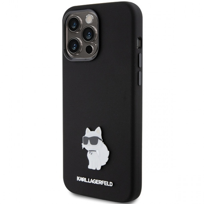 Karl Lagerfeld iPhone 15 Pro - Silicone Choupette Metal Pin Σκληρή Θήκη με Πλαίσιο Σιλικόνης - Black - KLHCP15LSMHCNPK