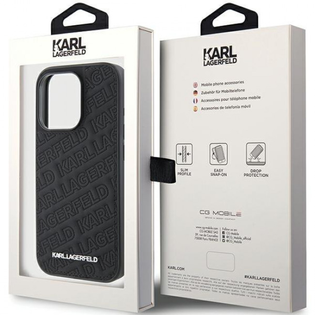 Karl Lagerfeld iPhone 15 Pro - Quilted K Pattern Θήκη με Επένδυση Συνθετικού Δέρματος - Black - KLHCP15LPQKPMK