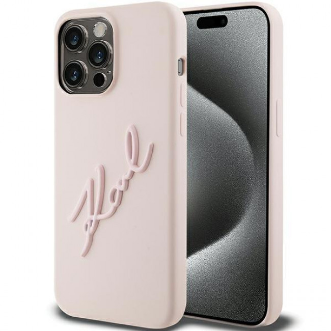 Karl Lagerfeld iPhone 15 Pro Max Silicone Karl Script Θήκη Σιλικόνης - Pink - KLHCP15XSKSBMCP