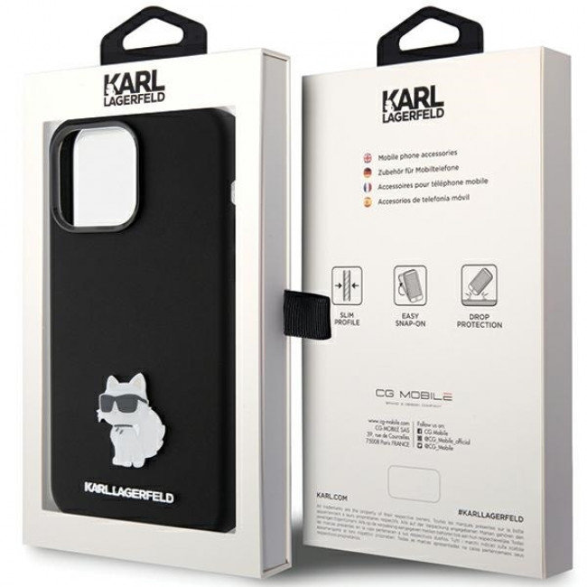 Karl Lagerfeld iPhone 15 Pro Max - Silicone Choupette Metal Pin Σκληρή Θήκη με Πλαίσιο Σιλικόνης - Black - KLHCP15XSMHCNPK