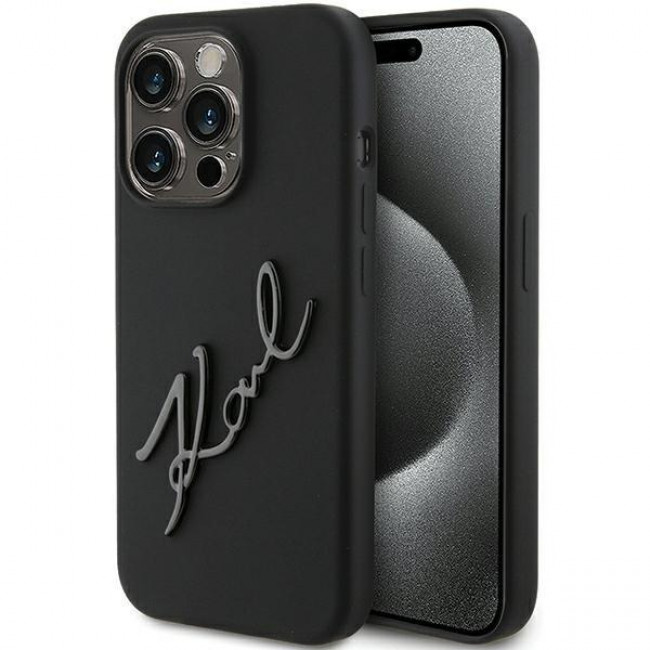 Karl Lagerfeld iPhone 15 Pro Silicone Karl Script Θήκη Σιλικόνης - Black - KLHCP15LSKSBMCK