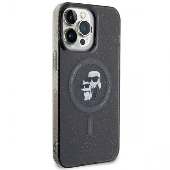 Karl Lagerfeld iPhone 15 Pro Max - Karl and Choupette Glitter Magsafe Σκληρή Θήκη με Πλαίσιο Σιλικόνης και MagSafe - Black - KLHMP15XHGKCNOK