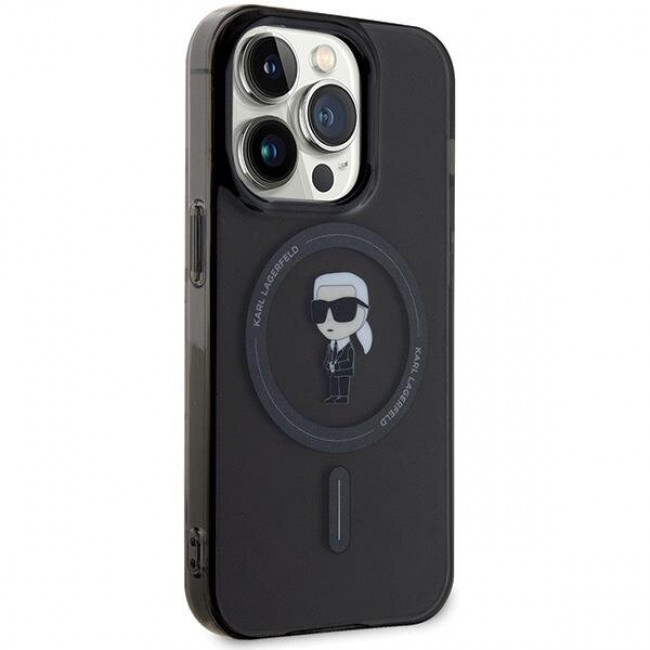 Karl Lagerfeld iPhone 15 Pro Max - IML Ikonik Magsafe Σκληρή Θήκη με Πλαίσιο Σιλικόνης και MagSafe - Black - KLHMP15XHFCKNOK