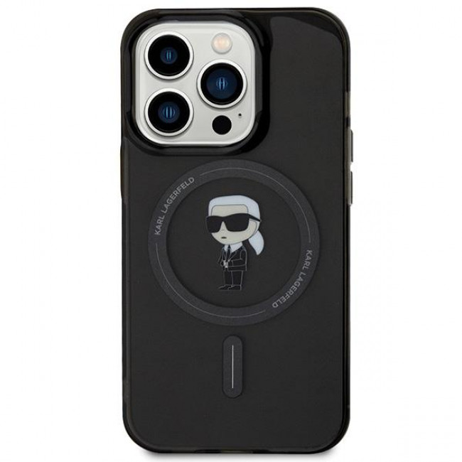 Karl Lagerfeld iPhone 15 Pro Max - IML Ikonik Magsafe Σκληρή Θήκη με Πλαίσιο Σιλικόνης και MagSafe - Black - KLHMP15XHFCKNOK