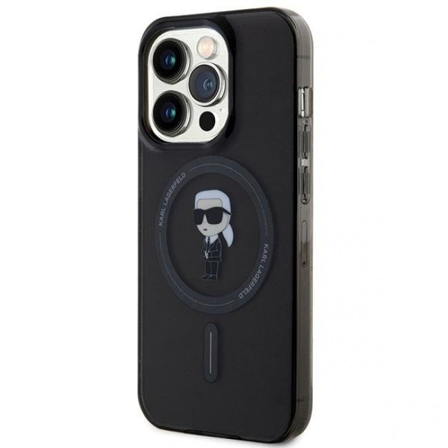 Karl Lagerfeld iPhone 15 Pro - IML Ikonik Magsafe Σκληρή Θήκη με Πλαίσιο Σιλικόνης και MagSafe - Black - KLHMP15LHFCKNOK