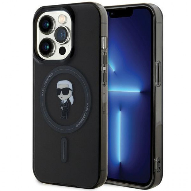 Karl Lagerfeld iPhone 15 Pro - IML Ikonik Magsafe Σκληρή Θήκη με Πλαίσιο Σιλικόνης και MagSafe - Black - KLHMP15LHFCKNOK