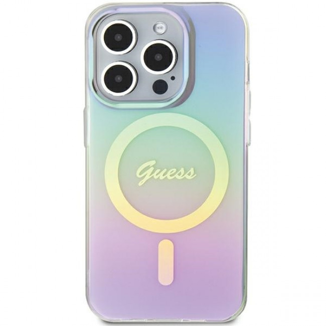 Guess iPhone 15 Pro Max IML Iridescent MagSafe Σκληρή Θήκη με Πλαίσιο Σιλικόνης και MagSafe - Purple - GUHMP15XHITSU