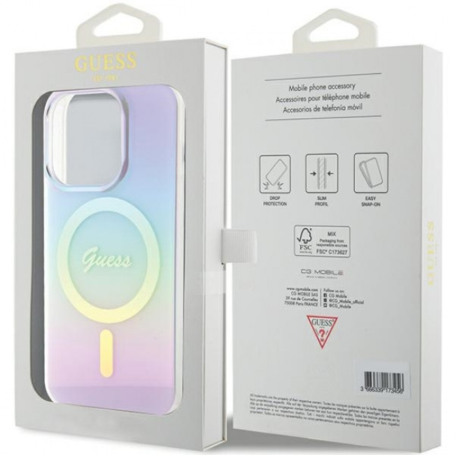 Guess iPhone 15 Pro Max IML Iridescent MagSafe Σκληρή Θήκη με Πλαίσιο Σιλικόνης και MagSafe - Purple - GUHMP15XHITSU