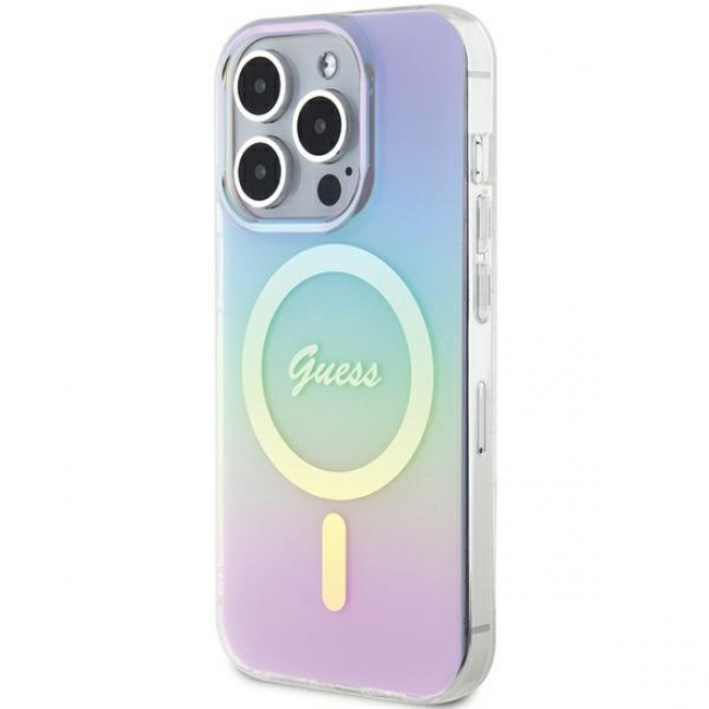 Guess iPhone 15 Pro Max IML Iridescent MagSafe Σκληρή Θήκη με Πλαίσιο Σιλικόνης και MagSafe - Purple - GUHMP15XHITSU