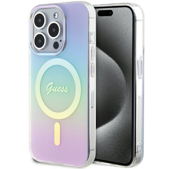 Guess iPhone 15 Pro Max IML Iridescent MagSafe Σκληρή Θήκη με Πλαίσιο Σιλικόνης και MagSafe - Purple - GUHMP15XHITSU