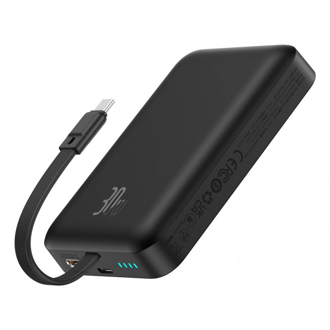 Baseus Magnetic Mini Ασύρματο MagSafe PowerBank 10000mAh 30W με Ενσωματωμένο Καλώδιο Type-C - Black