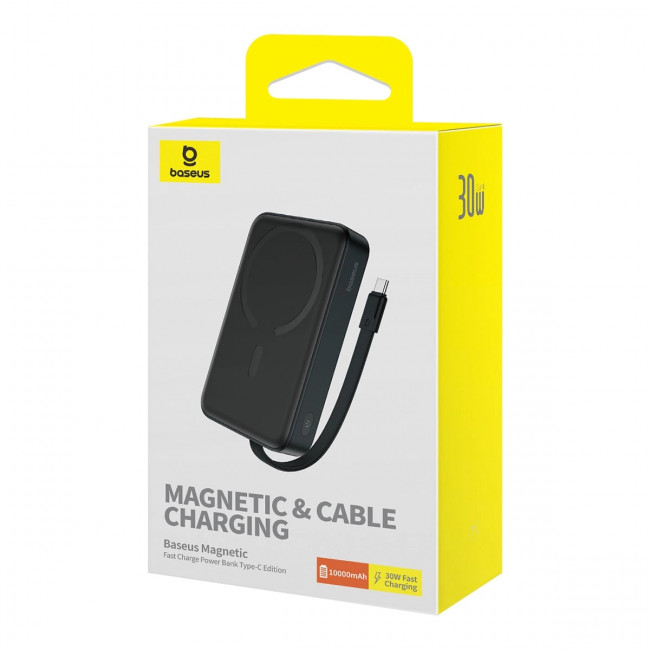 Baseus Magnetic Mini Ασύρματο MagSafe PowerBank 10000mAh 30W με Ενσωματωμένο Καλώδιο Type-C - Black