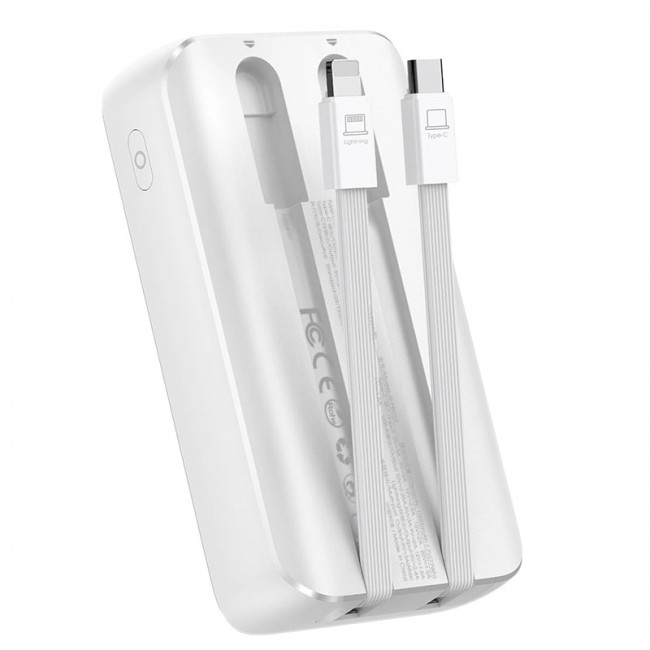 Joyroom JR-PBC07 Mini PowerBank 20000mAH 30W με Ενσωματωμένα Καλώδια Type-C / Lightning και 1 θύρα Type-C και 1 Θύρα USB - White