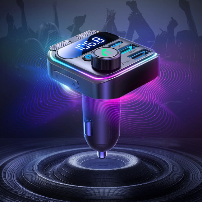 Joyroom JR-CCB01 Bluetooth 5.3 FM Transmitter για Αναπαραγωγή Μουσικής / Κλήσεις / Φόρτιση Κινητών στο Αυτοκίνητο 48W - Black