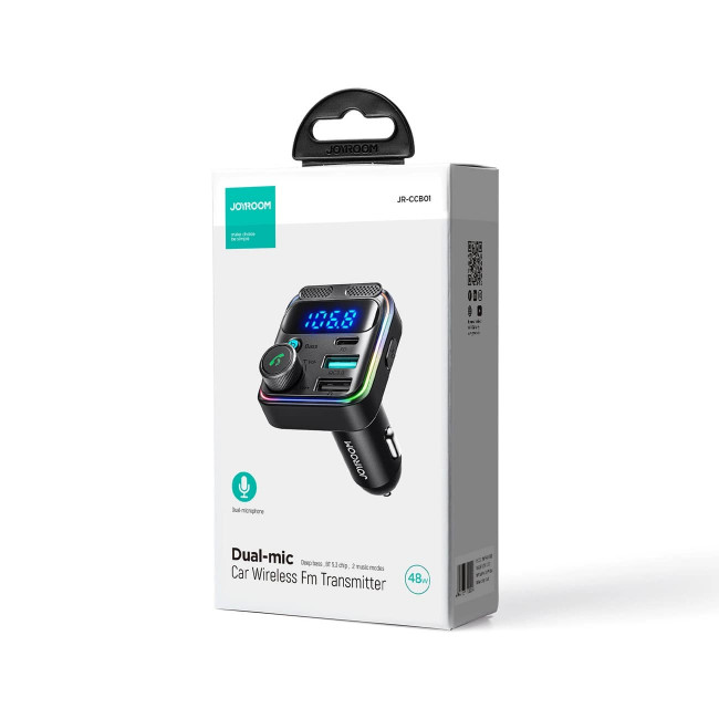 Joyroom JR-CCB01 Bluetooth 5.3 FM Transmitter για Αναπαραγωγή Μουσικής / Κλήσεις / Φόρτιση Κινητών στο Αυτοκίνητο 48W - Black