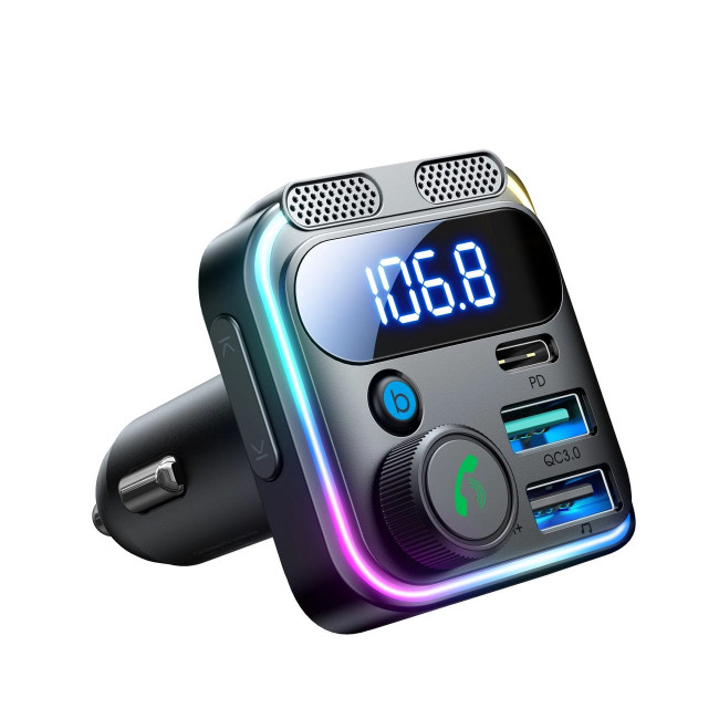 Joyroom JR-CCB01 Bluetooth 5.3 FM Transmitter για Αναπαραγωγή Μουσικής / Κλήσεις / Φόρτιση Κινητών στο Αυτοκίνητο 48W - Black