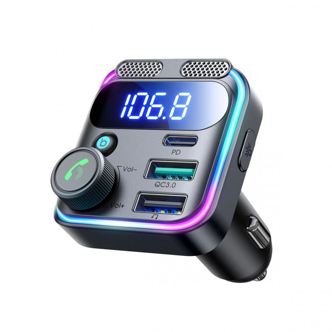 Joyroom JR-CCB01 Bluetooth 5.3 FM Transmitter για Αναπαραγωγή Μουσικής / Κλήσεις / Φόρτιση Κινητών στο Αυτοκίνητο 48W - Black