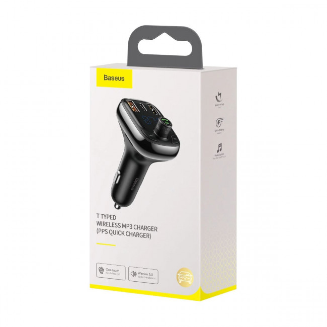 Baseus T Typed S-13 Overseas Edition Car FM Transmitter για Αναπαραγωγή Μουσικής / Handsfree Κλήσεις / Φόρτιση Κινητών στο Αυτοκίνητο PD QC 3.0 - Black - CCMT000101