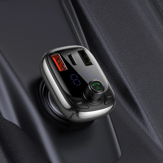 Baseus T Typed S-13 Overseas Edition Car FM Transmitter για Αναπαραγωγή Μουσικής / Handsfree Κλήσεις / Φόρτιση Κινητών στο Αυτοκίνητο PD QC 3.0 - Black - CCMT000101