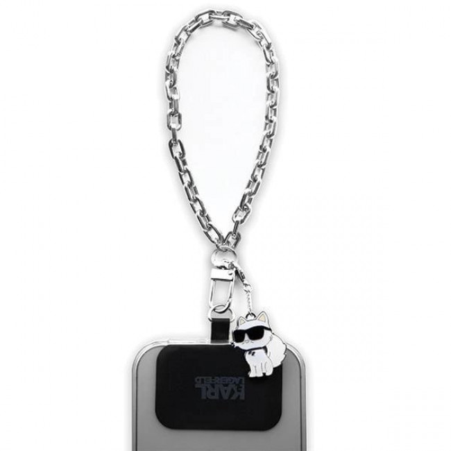 Karl Lagerfeld Hand Strap - Universal Αλυσίδα Καρπού για Θήκη Κινητού - Design Choupette - Silver - KLUCHCSKPK