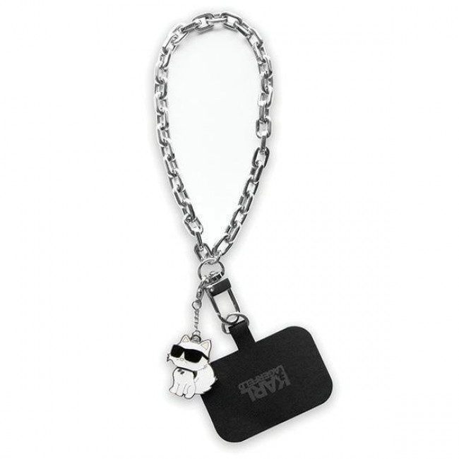 Karl Lagerfeld Hand Strap - Universal Αλυσίδα Καρπού για Θήκη Κινητού - Design Choupette - Silver - KLUCHCSKPK