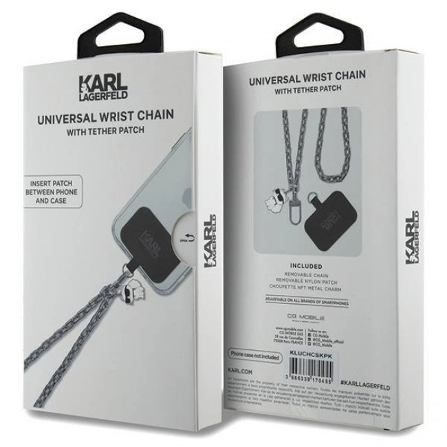 Karl Lagerfeld Hand Strap - Universal Αλυσίδα Καρπού για Θήκη Κινητού - Design Choupette - Silver - KLUCHCSKPK