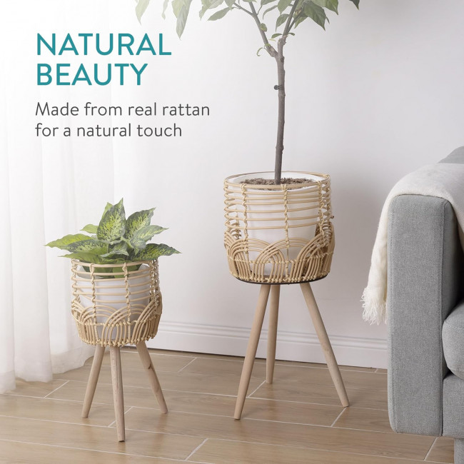 Navaris Σετ με 2 Rattan Κασπό με Ξύλινα Πόδια - Natural - 60955.01