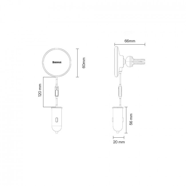 Baseus CW01 Φορτιστής Αυτοκινήτου με Θύρα USB 25W και Μαγνητική Βάση Αυτοκινήτου Αεραγωγού με Ασύρματη Φόρτιση MagSafe 15W - Black - C40141000111-01